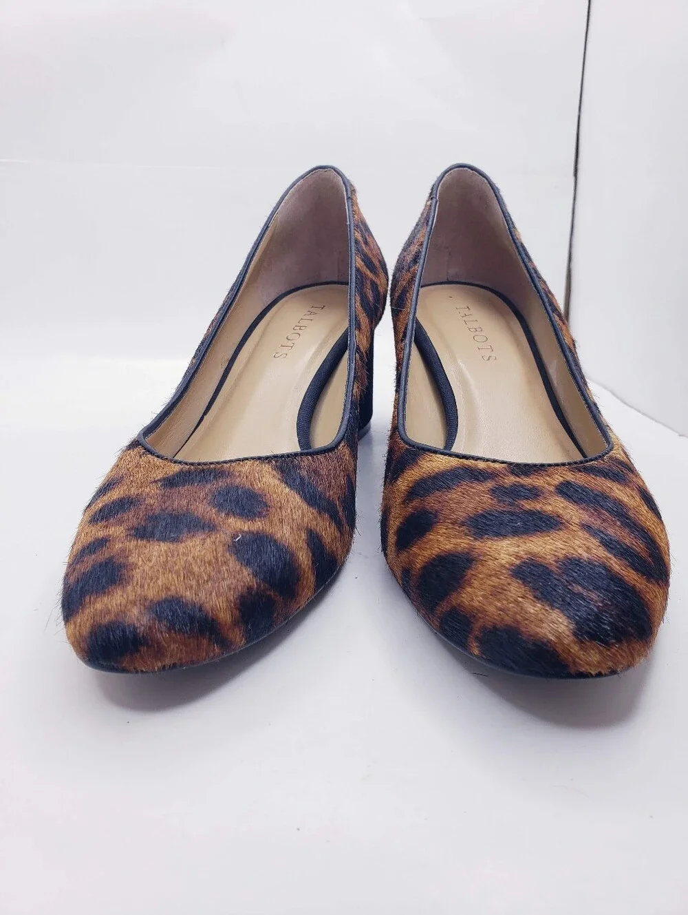 Talbots Isa Leopard Print Suede Calf Skin Block Heel Pumps Women's Size 7.5